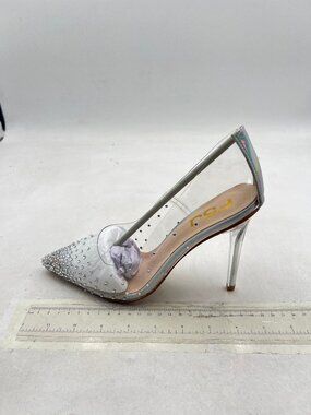 FSJ Silver-clear Heel Studded Pointed Toe Transparent Pumps High Heels Shoes
